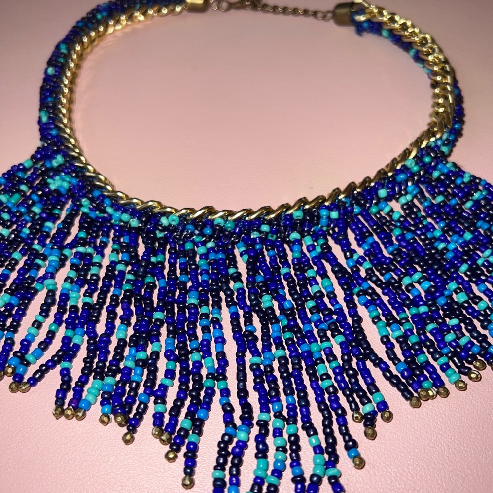 Blue beaded chain necklace
